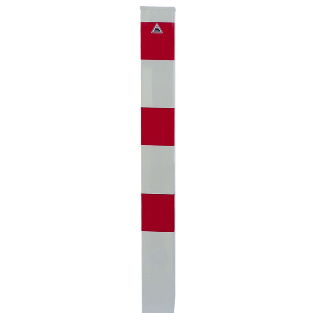 Absperrpfosten 100 x 100 mm Stahlrohr weiß besch. / rote Streifen zum einbetonieren