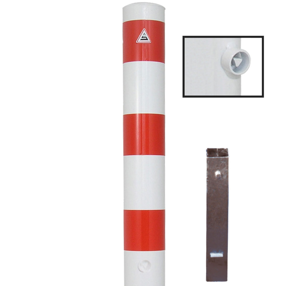 Stahlrohrpoller Ø 152 mm-weiß besch, / rote Streifen- herausnehmbar mit Dreikant-1000 mm