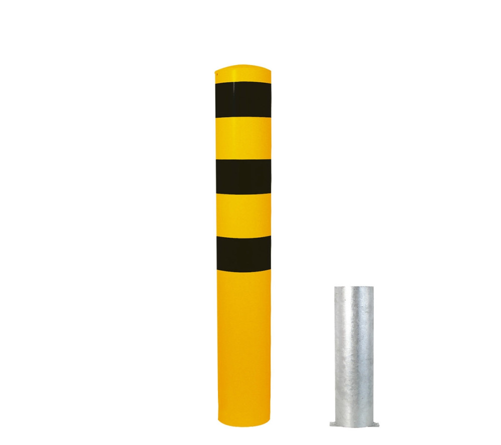 Stahlrohrpoller Ø 152 x 3,2 mm herausnehmbar ohne Verschluss gelb / schwarz H 2000 mm inkl. Bodenhülse
