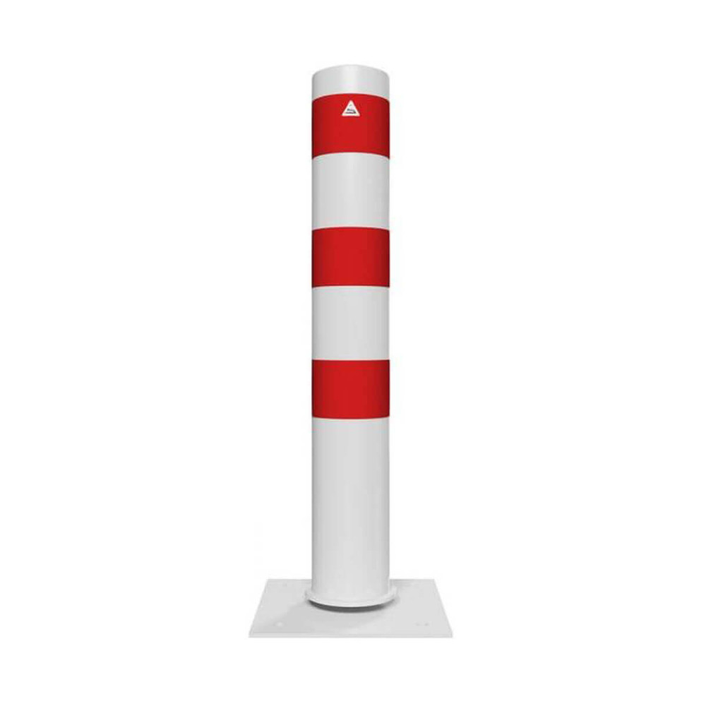 Stahlrohrpoller Ø 152 x 3,2 mm neigbar  – weiß besch. / rote Streifen