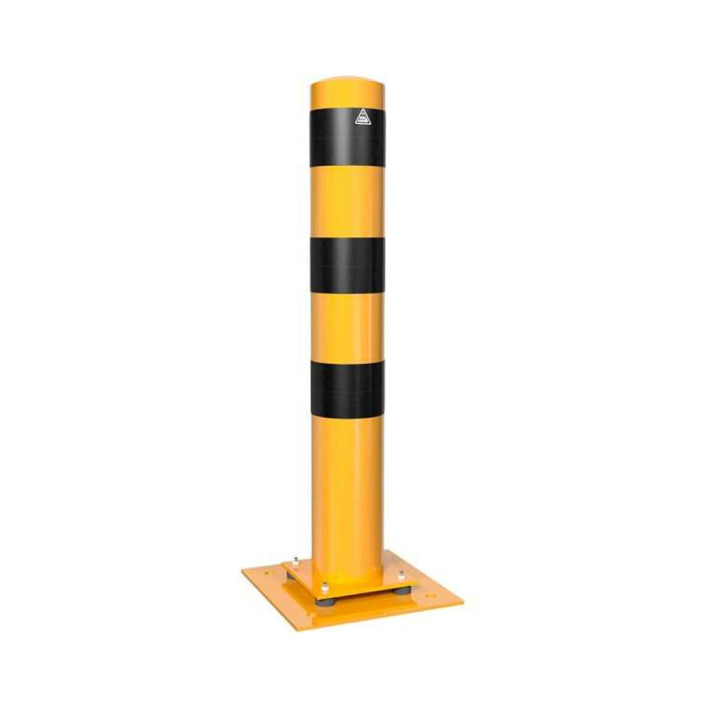 Stahlrohrpoller Ø 152 x 3,2 mm für Dübelbefestigung gelb / schwarz mit Bodenplatte-1000 mm