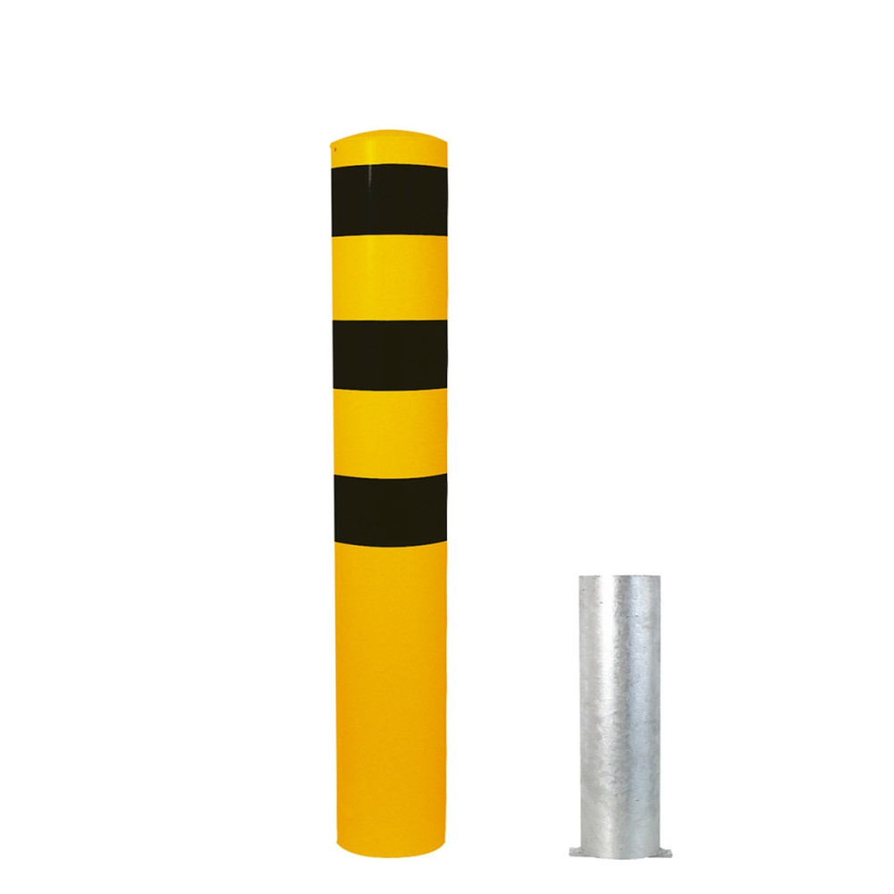 Stahlrohrpoller Ø 193 x 3,6 mm herausnehmbar ohne Verschluss gelb / schwarz H 2000 mm inkl. Bodenhülse