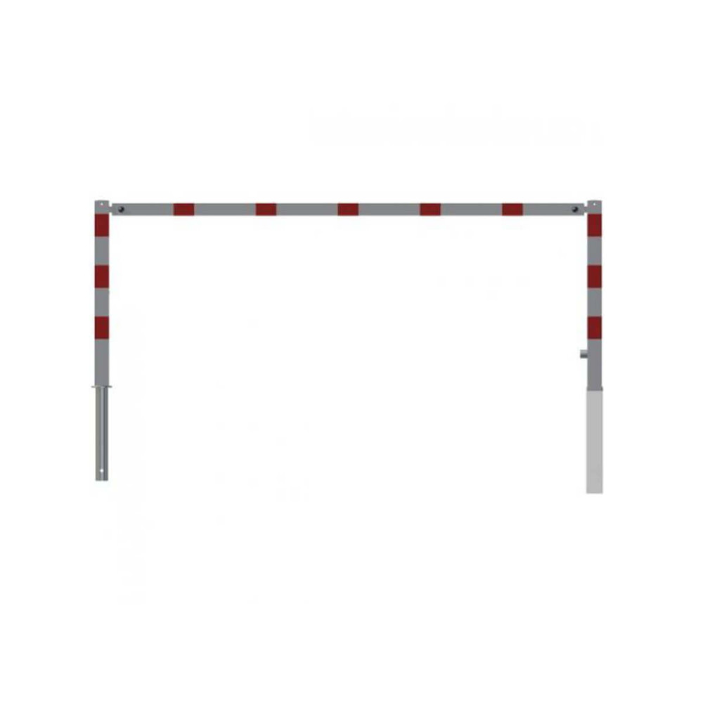 Wegesperre 70 x 70 mm schwenkbar mit Dreikantverschluss mit Oberholm Breite 2500 mm weiß besch. / rote Streifen