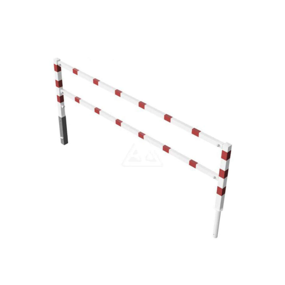 Wegesperre 70 x 70 mm schwenkbar mit Dreikantverschluss mit Ober- und Querholm weiß besch. / rote Streifen Breite 3000 mm