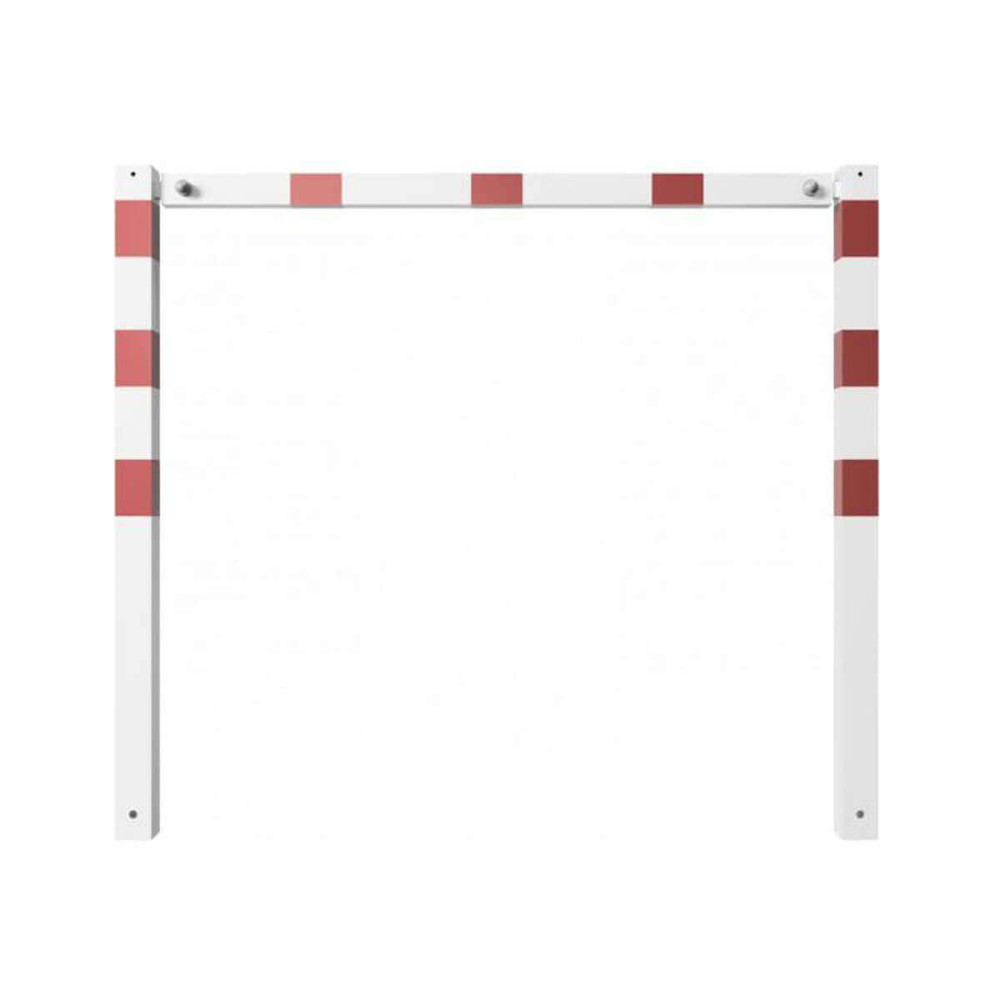 Wegesperre 70 x 70 mm ortsfest mit Oberholm weiß besch. / rote Streifen Breite 1500 mm