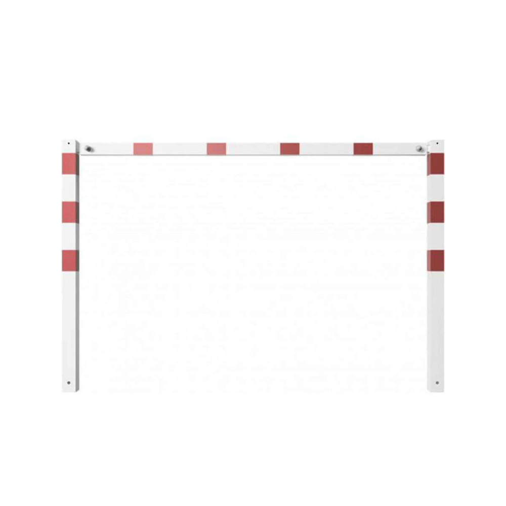 Wegesperre 70 x 70 mm ortsfest mit Oberholm weiß besch. / rote Streifen Breite 2000 mm