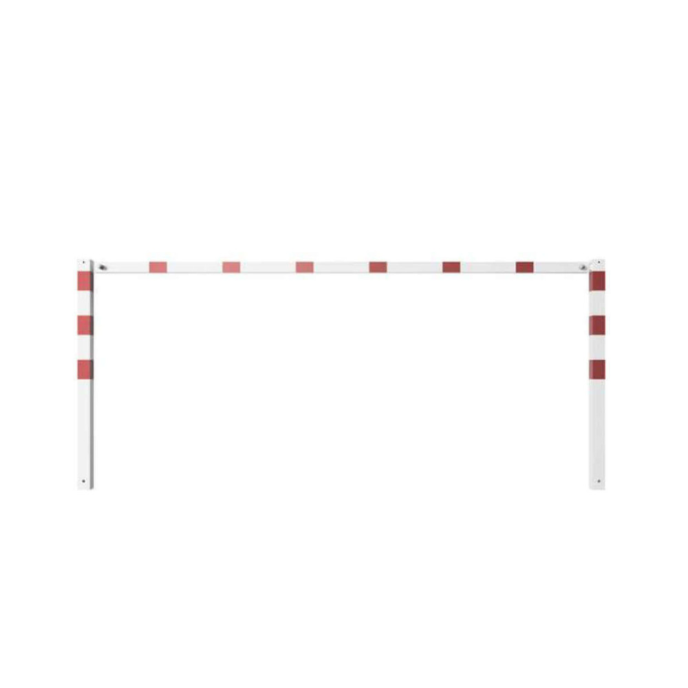 Wegesperre 70 x 70 mm ortsfest mit Oberholm weiß besch. / rote Streifen Breite 3000 mm