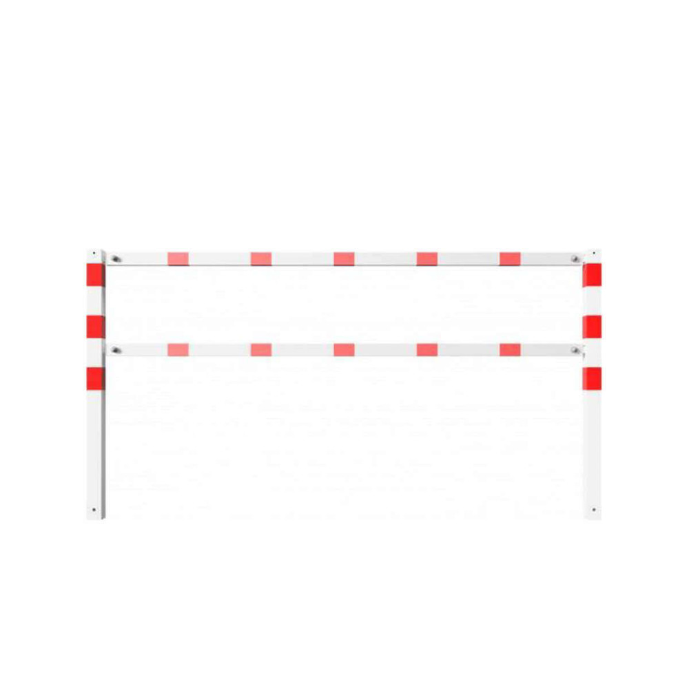 Wegesperre 70 x 70 mm ortsfest mit Ober- und Querholm weiß besch. / rote Streifen Breite 2500 mm