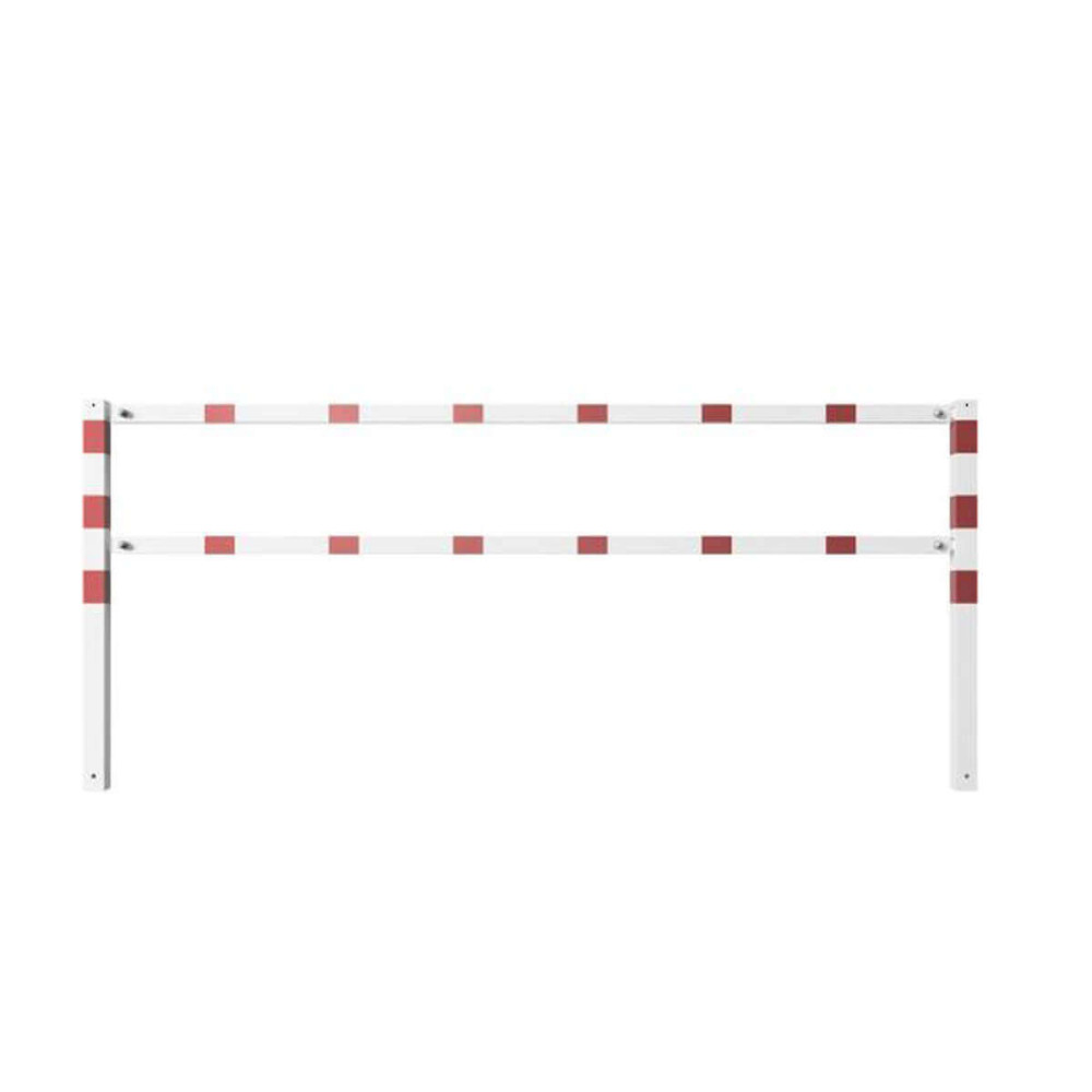 Wegesperre 70 x 70 mm ortsfest mit Ober- und Querholm weiß besch. / rote Streifen Breite 3000 mm