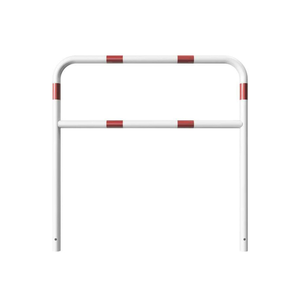 Rohrbügel aus Stahlrohr Ø 48 mm mit Querholm zum einbetonieren - weiß besch. / rote Streifen-1200 mm x 1200 mm