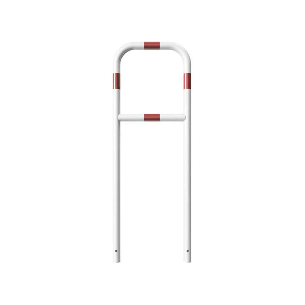 Rohrbügel aus Stahlrohr Ø 48 mm mit Querholm zum einbetonieren - weiß besch. / rote Streifen-1400 mm x 500 mm