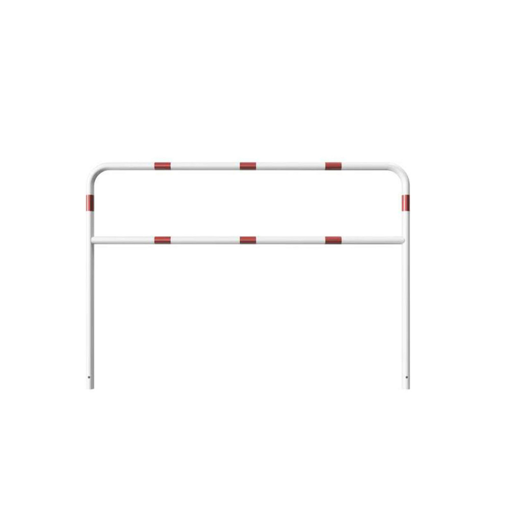 Rohrbügel aus Stahlrohr Ø 48 mm mit Querholm zum einbetonieren - weiß besch. / rote Streifen-1400 mm x 2000 mm