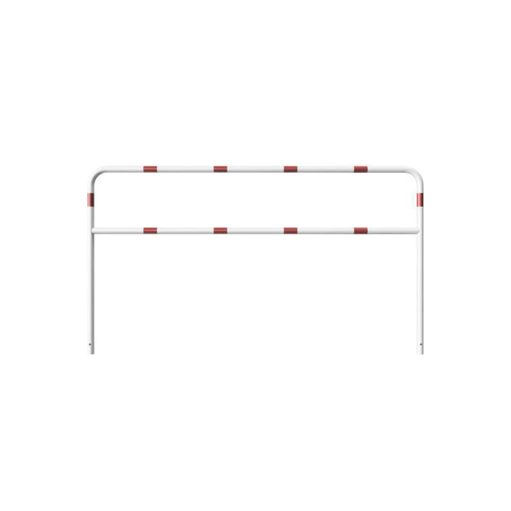 Rohrbügel aus Stahlrohr Ø 48 mm mit Querholm zum einbetonieren - weiß besch. / rote Streifen-1400 mm x 2500 mm