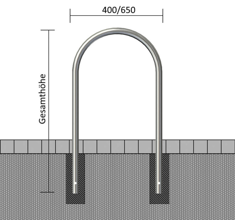 Rundbügel Edelstahlrohr Ø 48 mm, zum einbetonieren, Breite 450 mm