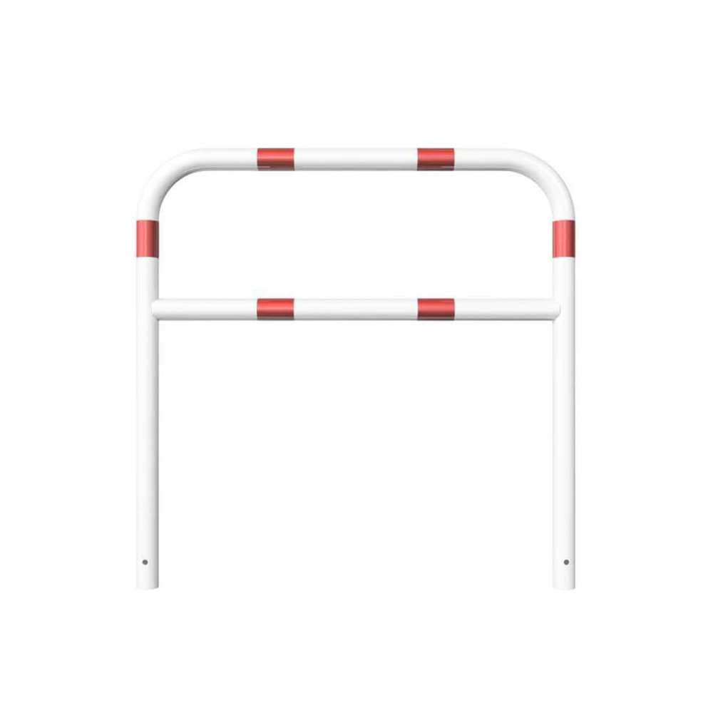 Rohrbügel aus Stahlrohr Ø 60 mm mit Querholm zum einbetonieren - weiß besch. / rote Streifen-1200 mm x 1200 mm