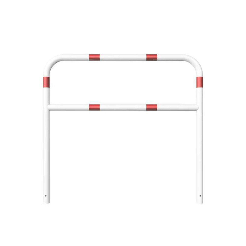 Rohrbügel aus Stahlrohr Ø 60 mm mit Querholm zum einbetonieren - weiß besch. / rote Streifen-1400 mm x 1500 mm