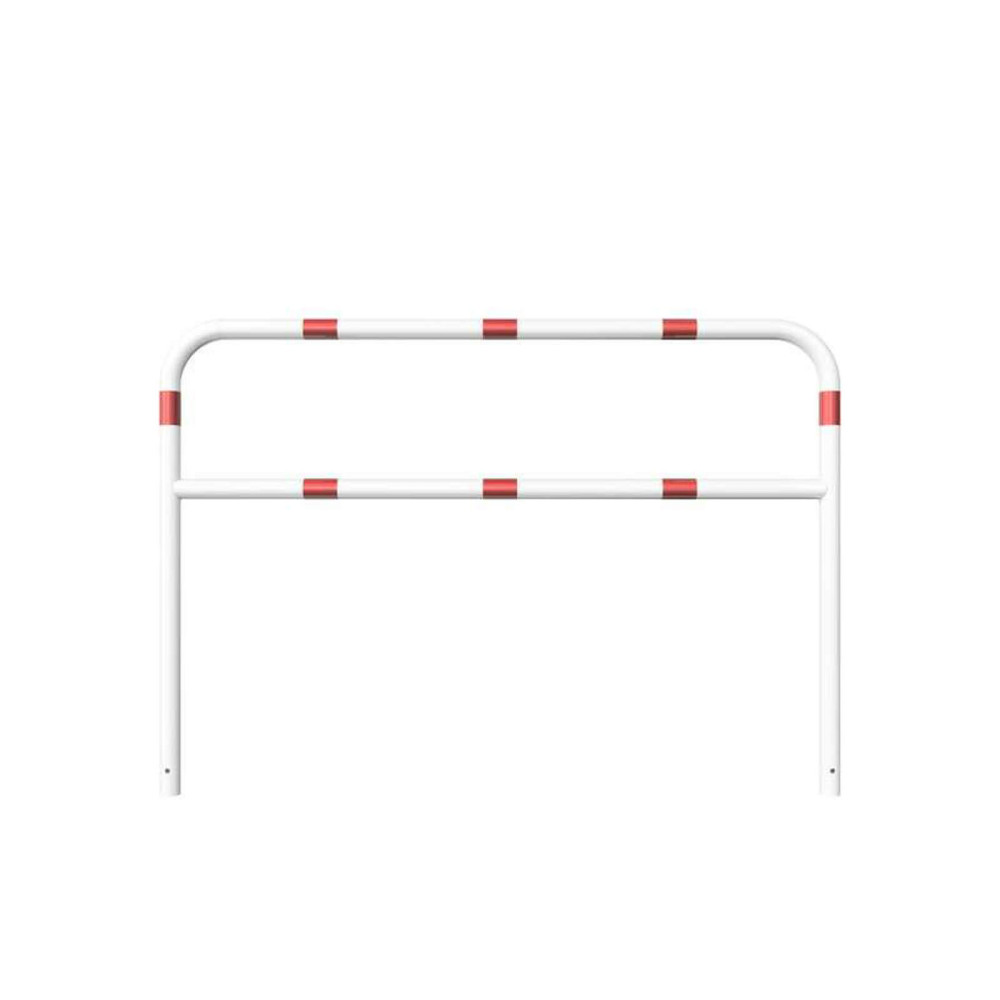 Rohrbügel aus Stahlrohr Ø 60 mm mit Querholm zum einbetonieren - weiß besch. / rote Streifen-1400 mm x 2000 mm