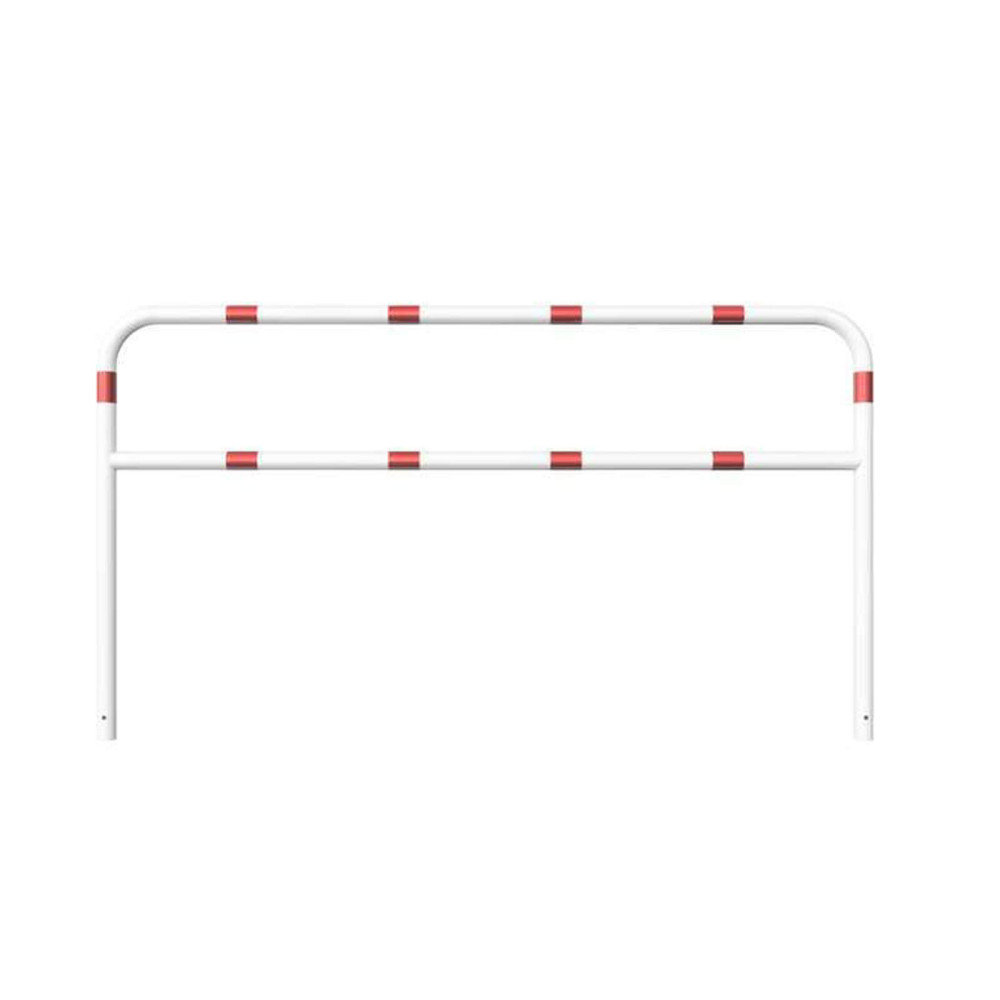 Rohrbügel aus Stahlrohr Ø 60 mm mit Querholm zum einbetonieren - weiß besch. / rote Streifen-1400 mm x 2500 mm