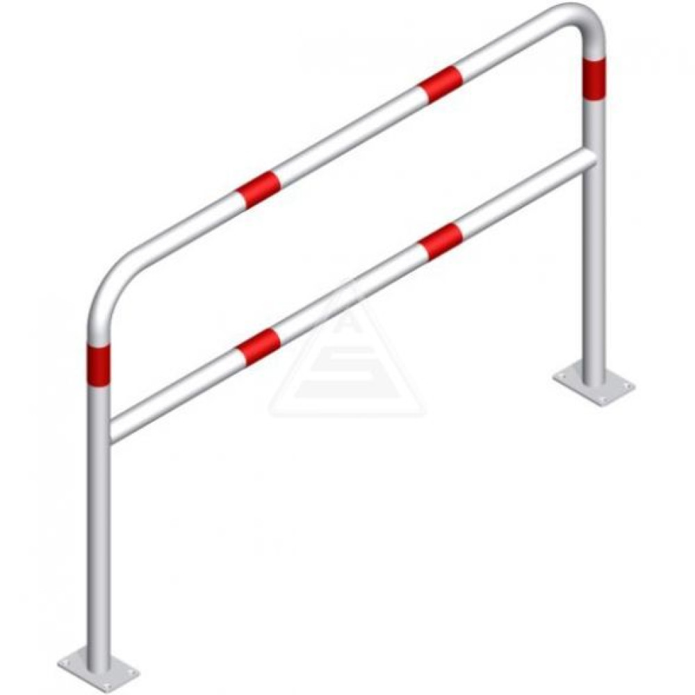 Rohrbügel aus Stahlrohr Ø 60 mm mit Querholm für Dübelbefestigung - weiß besch. / rote Streifen - mm x 1500 mm