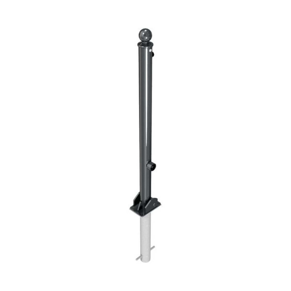 Absperr-Stilpfosten Ø 60 mm + 2 Ösen Serie 465 umlegbar mit Dreikantverschluss zum einbetonieren inkl. Bodenhülse Anthrazit RAL 7016