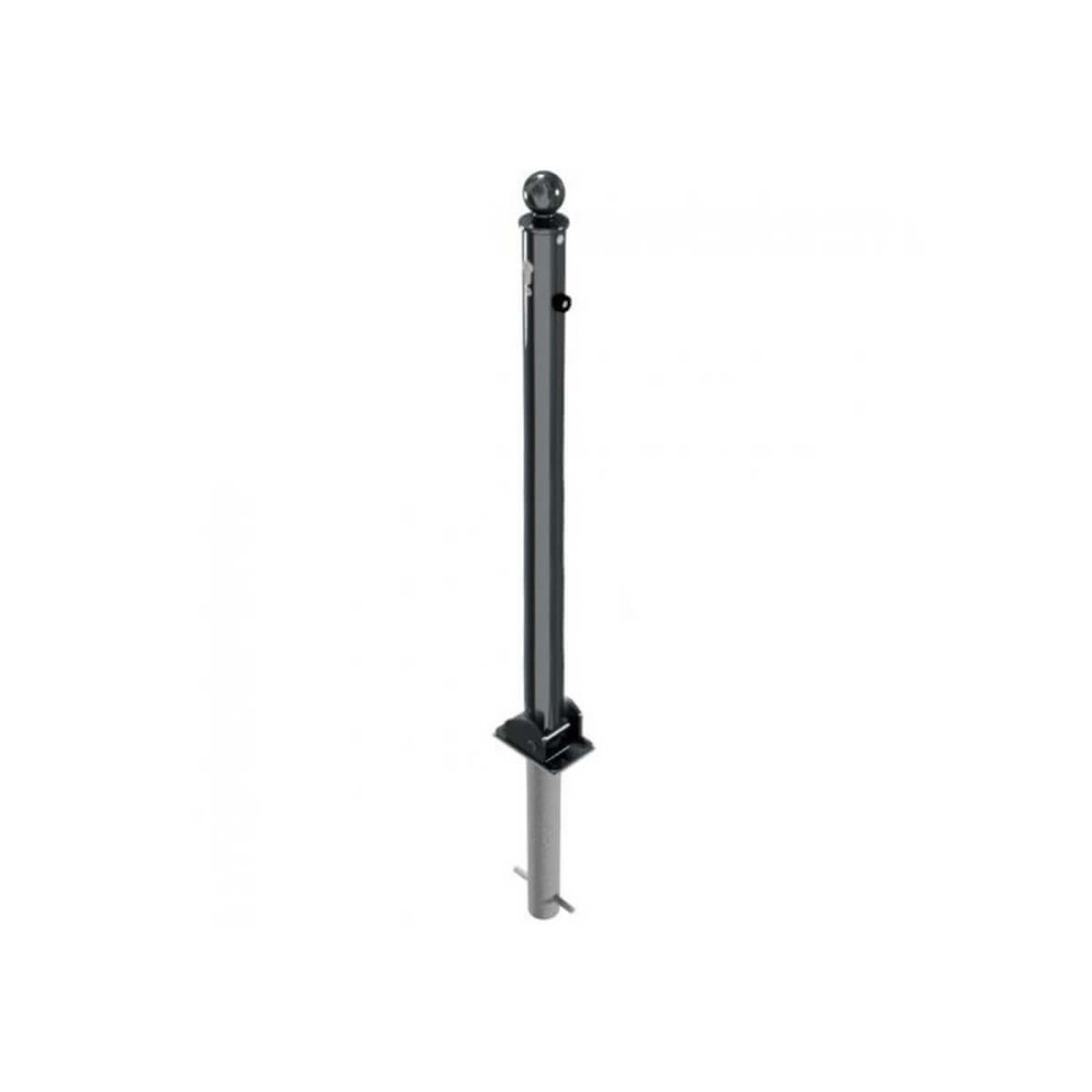 Absperr-Stilpfosten Ø 60 mm + 2 Ösen Serie 465 umlegbar mit Profilzylinderschloss zum einbetonieren inkl. Bodenhülse Anthrazit RAL 7016