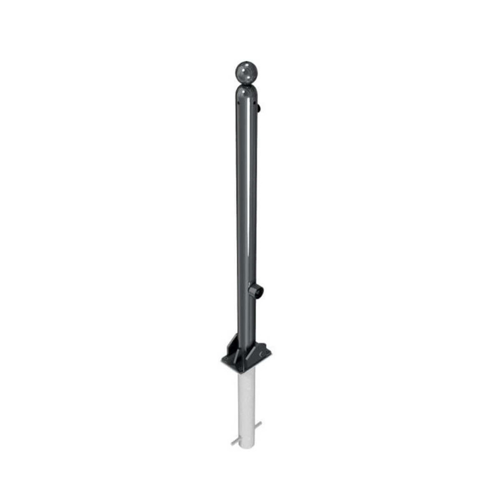 Absperr-Stilpfosten Ø 60 mm + 2 Ösen Serie 466 umlegbar mit Dreikantverschluss zum einbetonieren inkl. Bodenhülse Anthrazit RAL 7016
