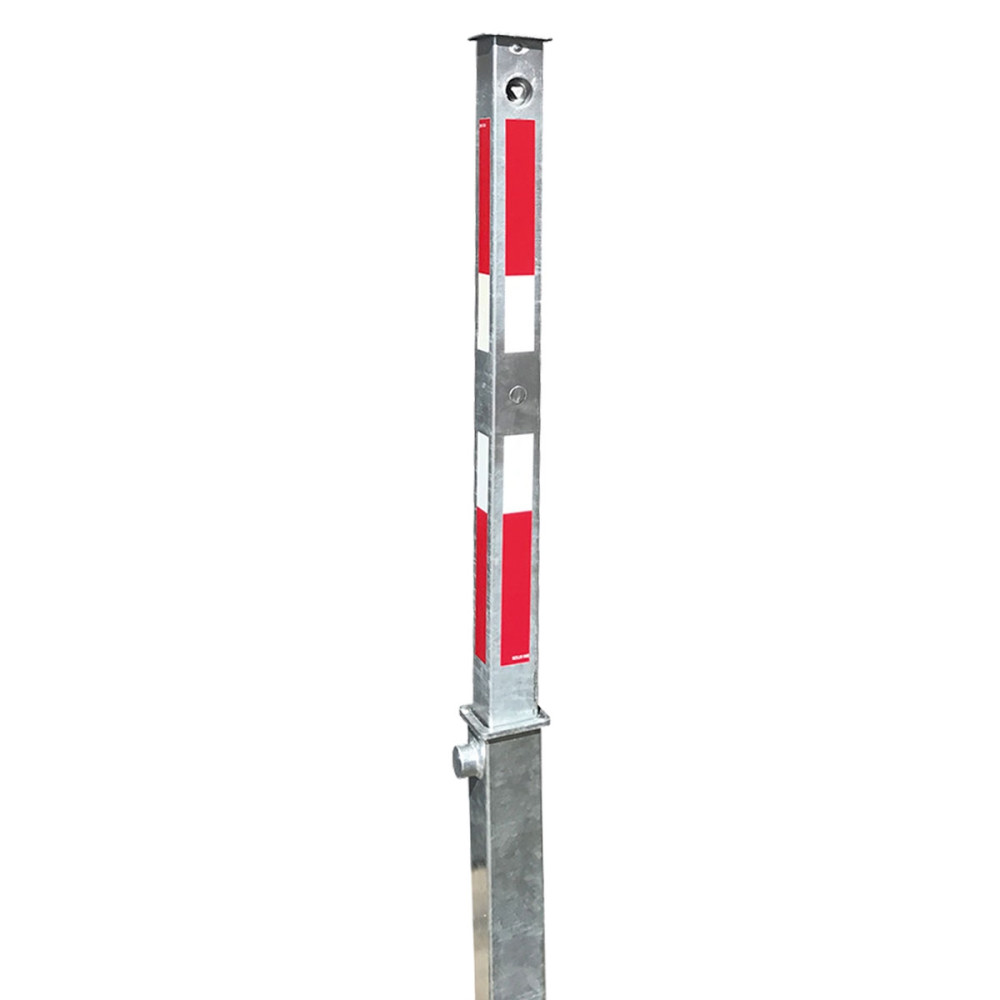 Absperrpfosten 70 x 70 mm Stahlrohr feuerverzinkt mit weiß rot Leuchtstreifen vollversenkbar mit Dreikant