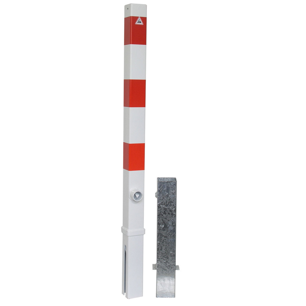 Absperrpfosten 70 x 70 mm Stahlrohr weiß besch. / rote Streifen herausnehmbar mit Dreikant