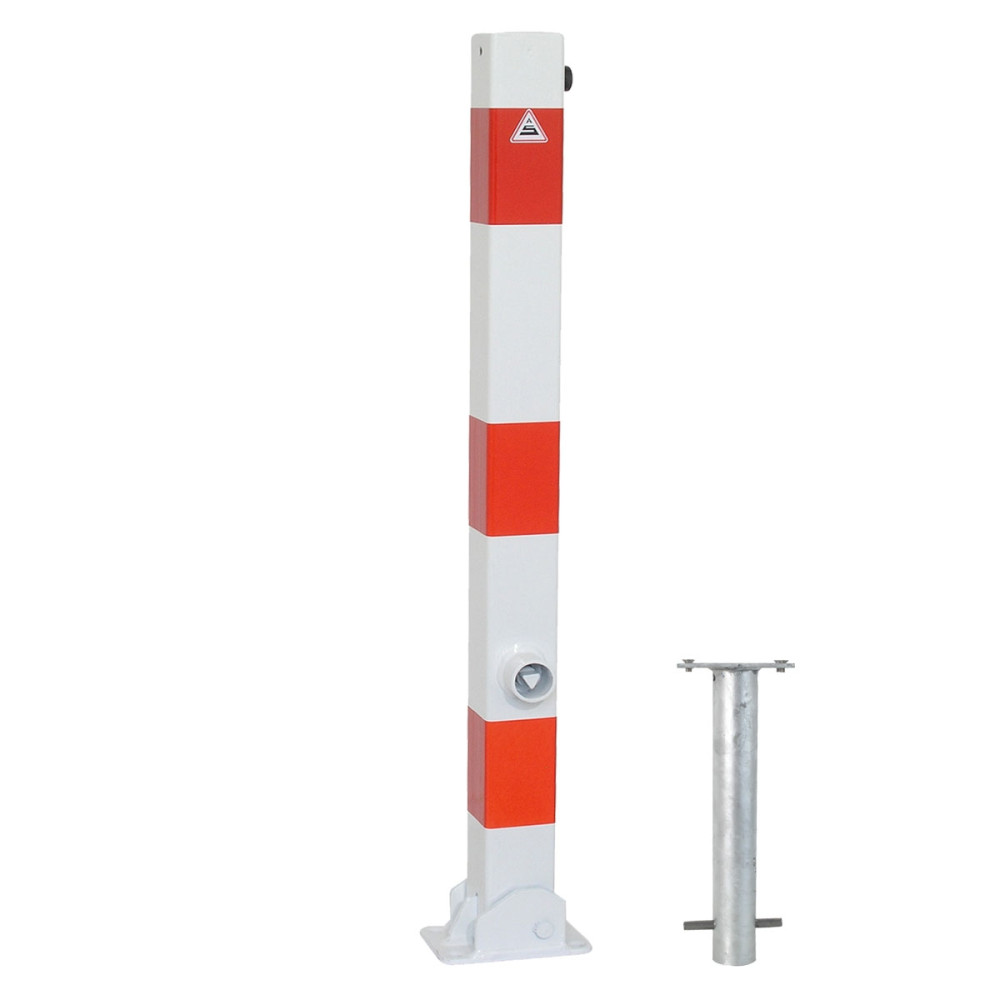 Absperrpfosten 70 x 70 mm Stahlrohr umlegbar mit Dreikant zum einbetonieren inkl. Bodenhülse