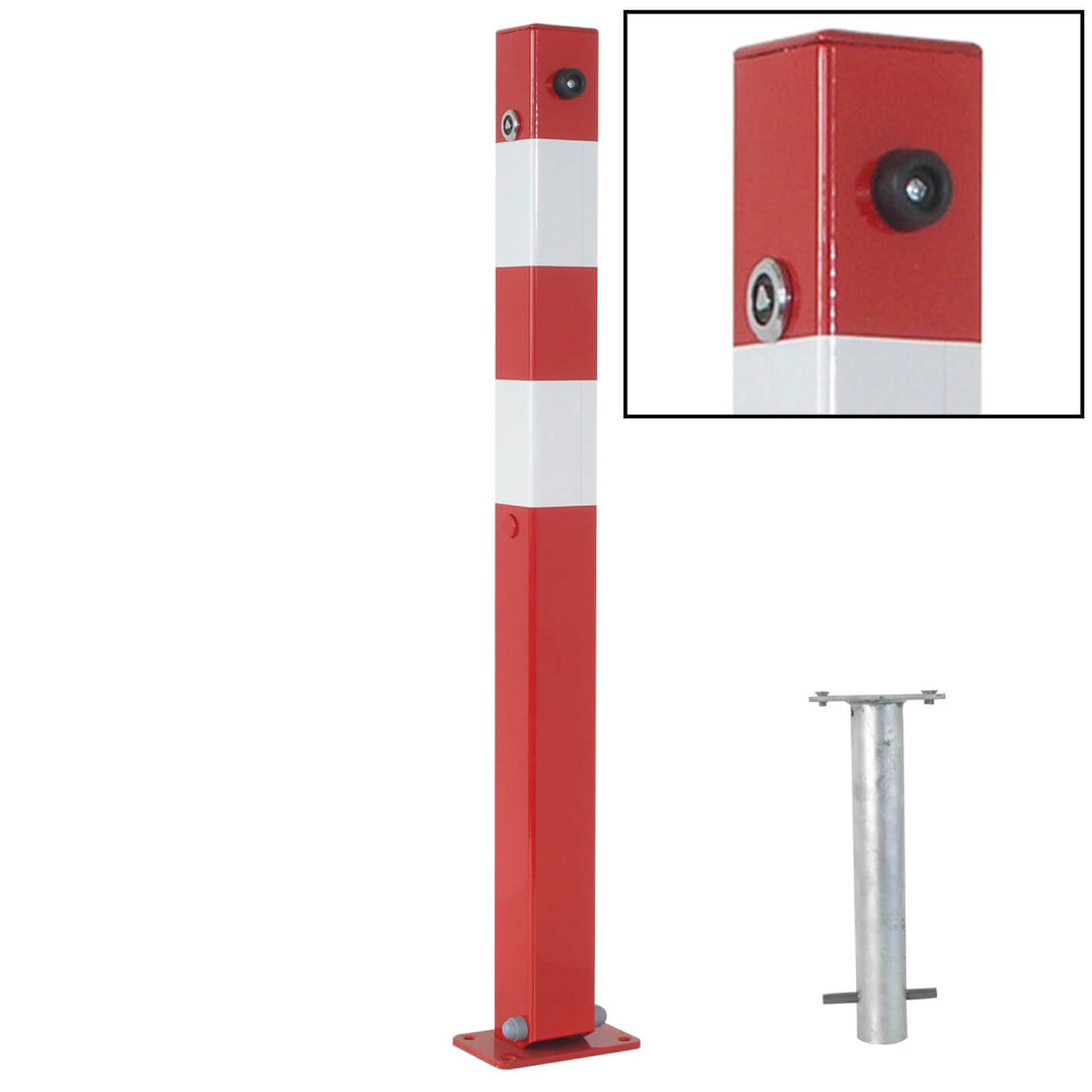 Absperrpfosten 70 x 70 mm Stahlrohr mit Dreikantverschluss feuerverzinkt umlegbar zum Einbetonieren inkl. Bodenhülse – Absperrpfosten Feuerwehrpfosten 70x70mm Dreikantverschluß verzinkt umlegbar