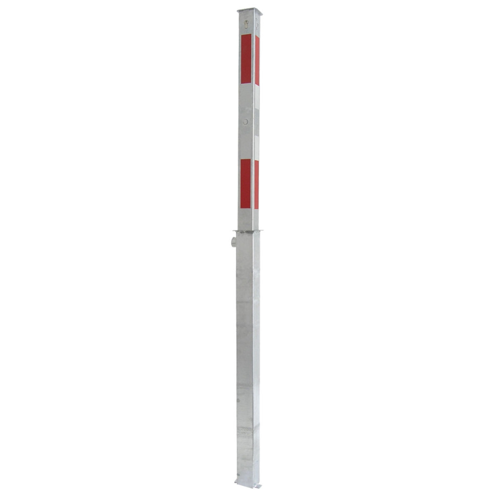 Absperrpfosten 70 x 70 mm Stahlrohr feuerverzinkt mit weiß rot Leuchtstreifen vollversenkbar mit Profilzylinderschloss