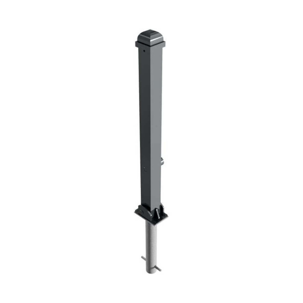 Stilpoller 70 x 70 mm Serie 473 mit Zierkopf und Zierring umlegbar mit Dreikantverschluss zum einbetonieren inkl. Bodenhülse Anthrazit RAL 7016