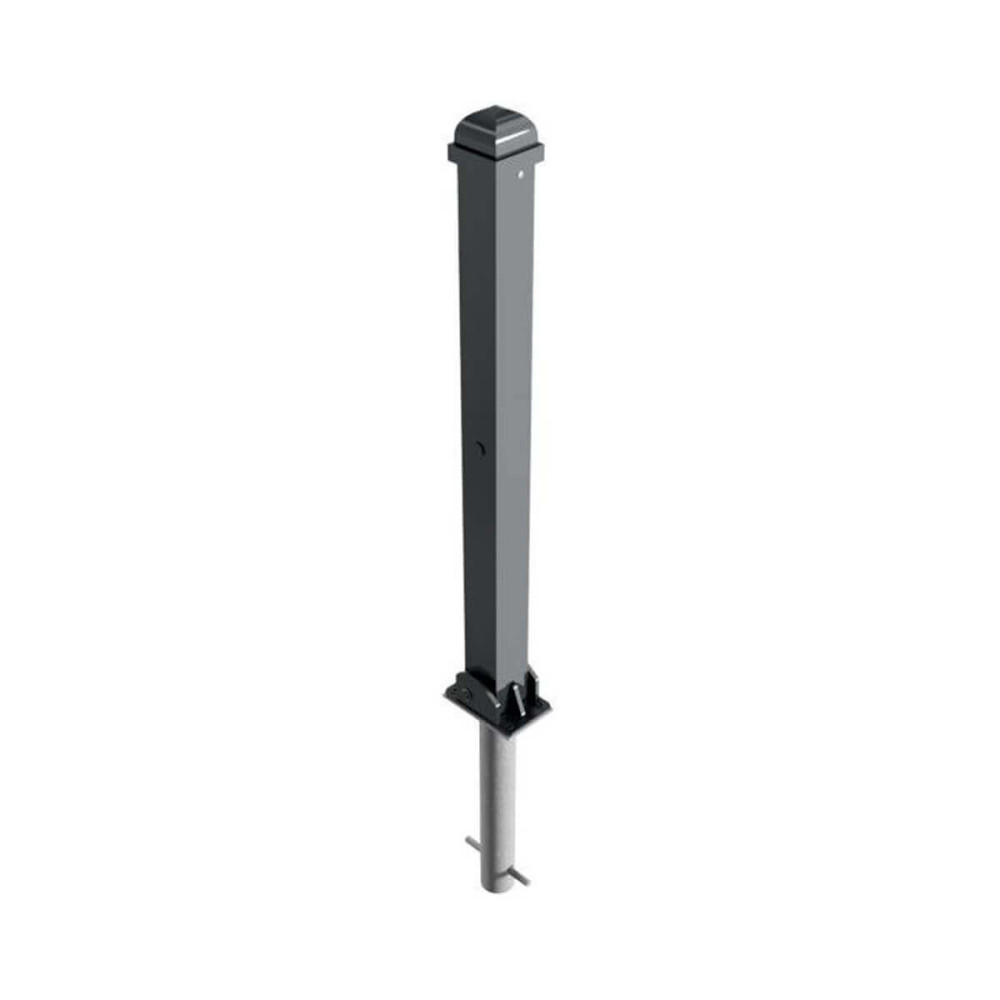 Stilpoller 70 x 70 mm Serie 473 mit Zierkopf und Zierring umlegbar mit Profilzylinderschloss zum einbetonieren inkl. Bodenhülse Anthrazit RAL 7016