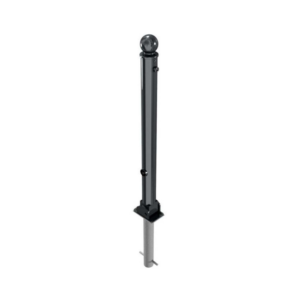 Absperr-Stilpfosten Ø 76 mm + 2 Ösen Serie 474 umlegbar mit Dreikantverschluss zum einbetonieren inkl. Bodenhülse Anthrazit RAL 7016