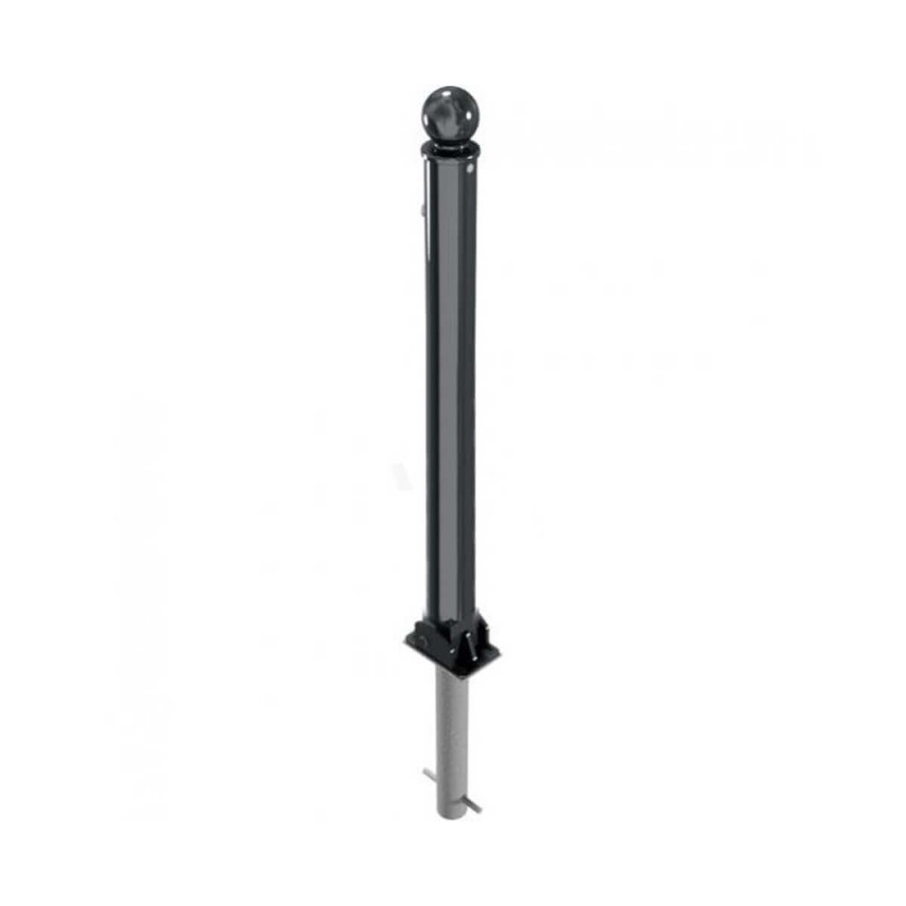 Absperr-Stilpfosten Ø 76 mm + 2 Ösen Serie 474 umlegbar mit Profilzylinderschloss zum einbetonieren inkl. Bodenhülse Anthrazit RAL 7016