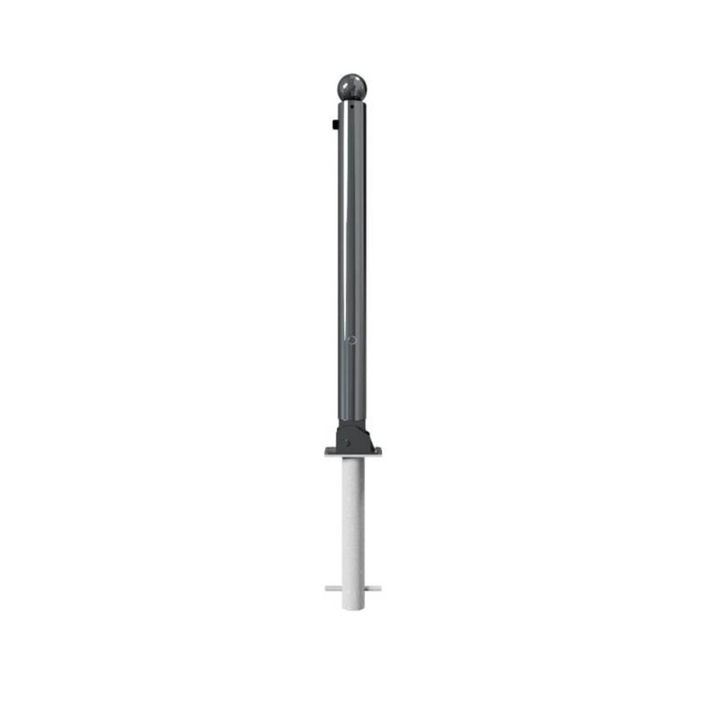 Absperr-Stilpfosten Ø 76 mm + 2 Ösen Serie 475 umlegbar mit Dreikantverschluss zum einbetonieren inkl. Bodenhülse Anthrazit RAL 7016