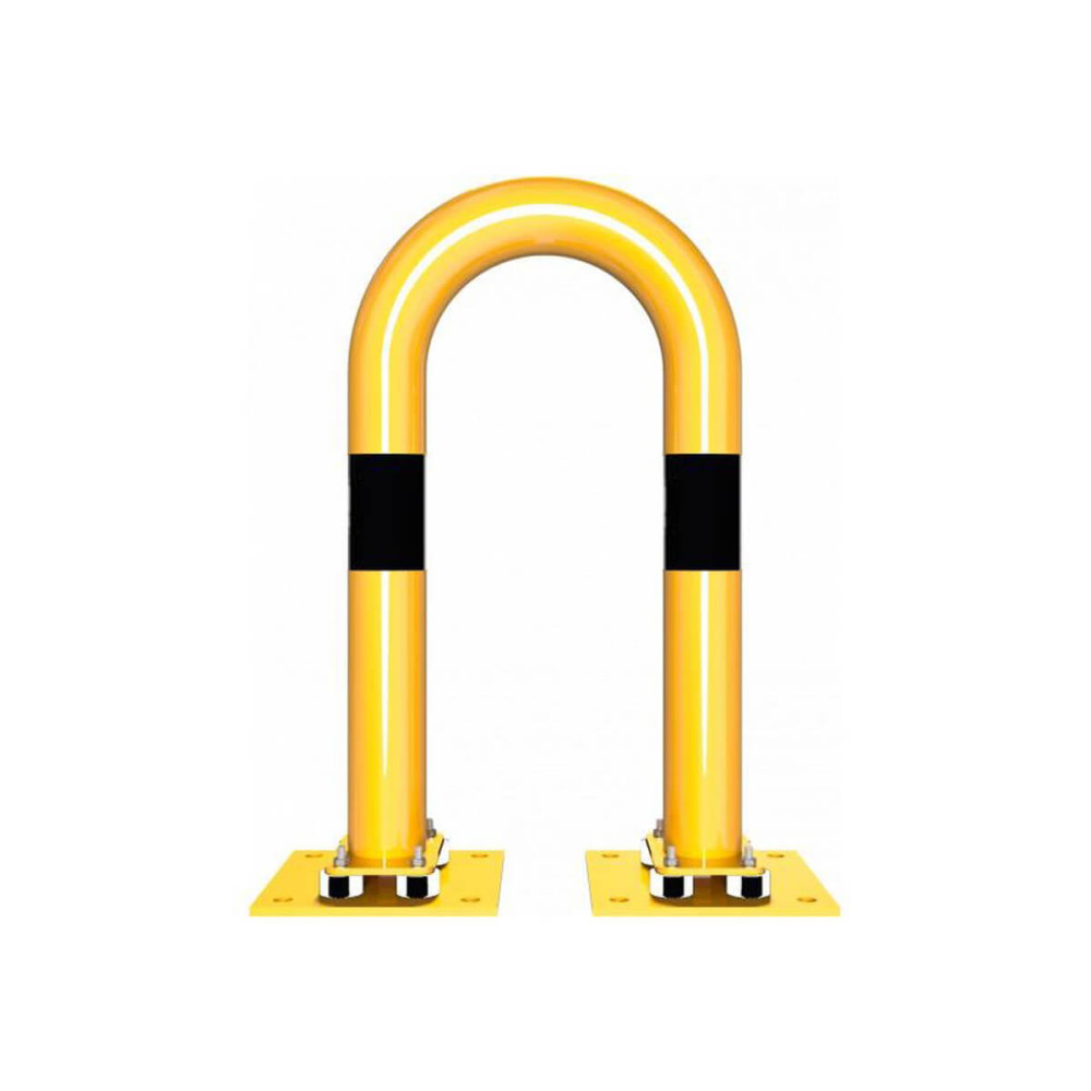 Rammschutzbügel elastisch, neigbar Ø 76 mm Stahlrohr für Dübelbefestigung gelb / schwarz B 400 mm H 650 mm