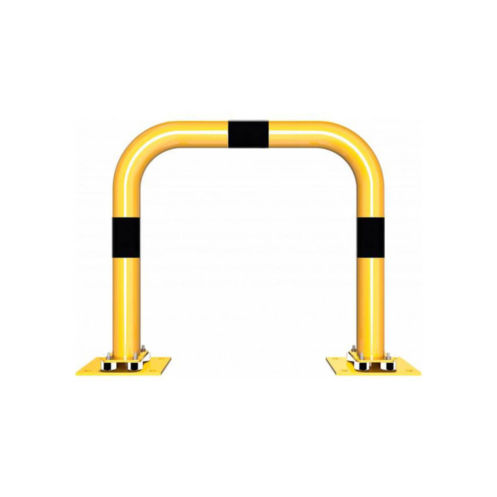 Rammschutzbügel elastisch, neigbar Ø 76 mm Stahlrohr für Dübelbefestigung gelb / schwarz B 750 mm H 650 mm