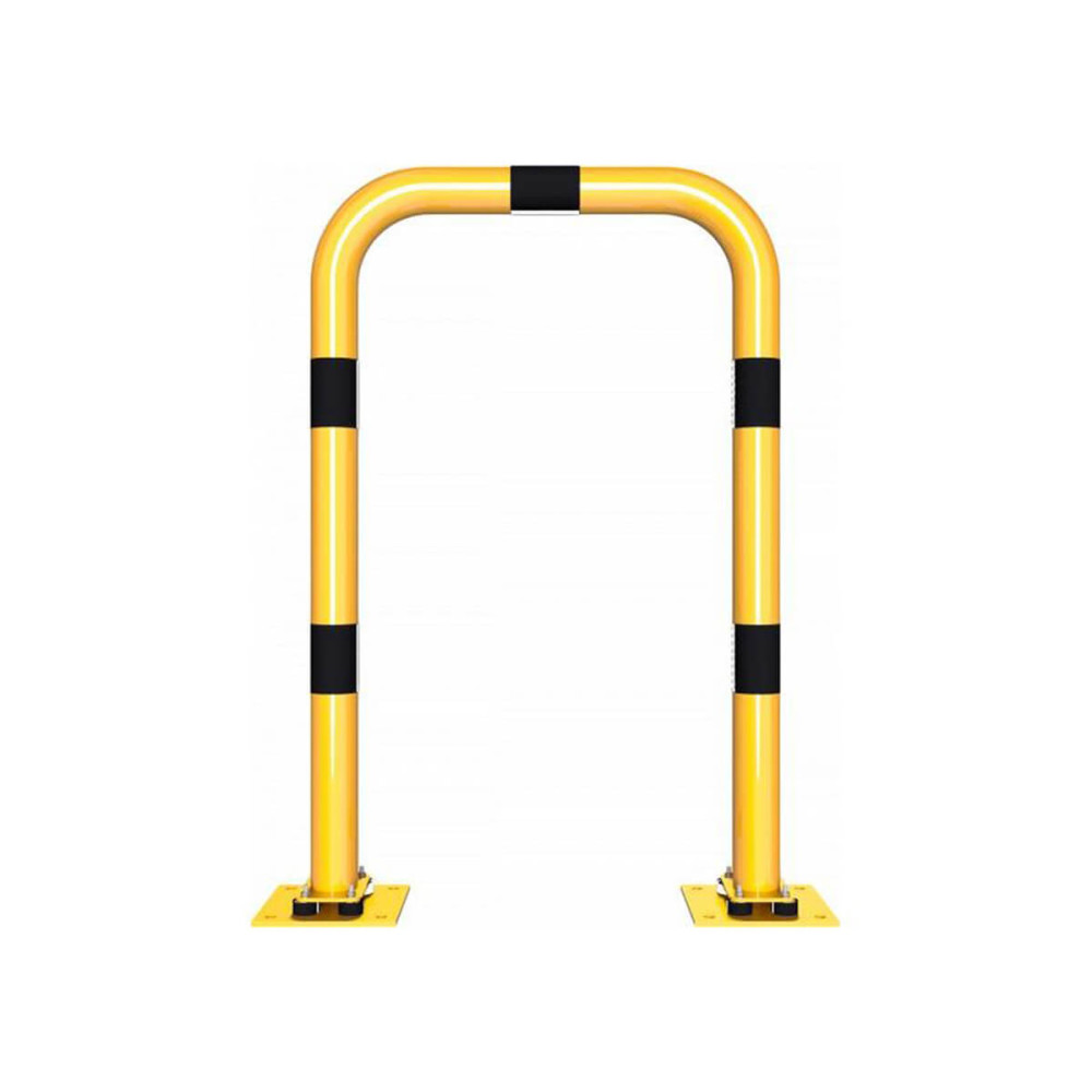 Rammschutzbügel elastisch, neigbar Ø 76 mm Stahlrohr für Dübelbefestigung gelb / schwarz B 750 mm H 1150 mm