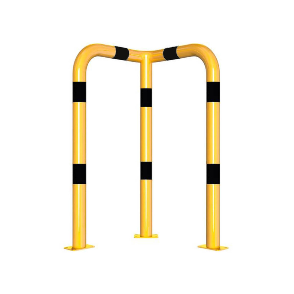 Rammschutzbügel 90° gleichschenkelig Ø 76 mm Stahlrohr für Dübelbefestigung gelb / schwarz B 600 mm H 1150 mm