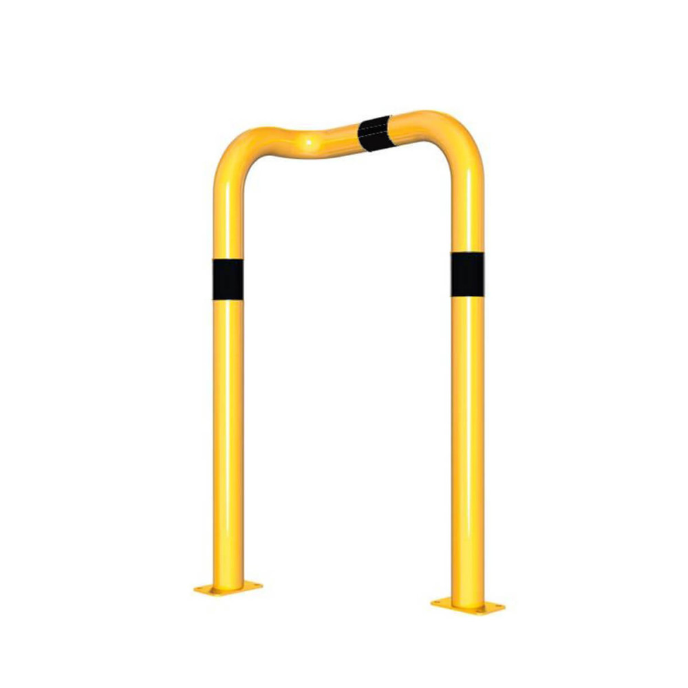 Rammschutzbügel 90° einseitig links Ausführung Ø 76 mm Stahlrohr für Dübelbefestigung gelb / schwarz B 600 mm H 1150 mm