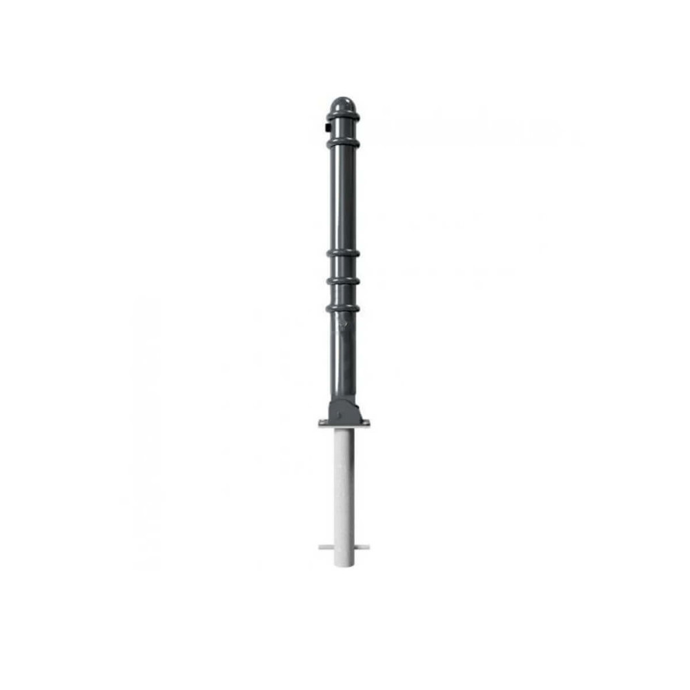 Absperr-Stilpfosten Ø 76 mm + 2 Ösen Serie 479 umlegbar mit Dreikantverschluss zum einbetonieren inkl. Bodenhülse Anthrazit RAL 7016