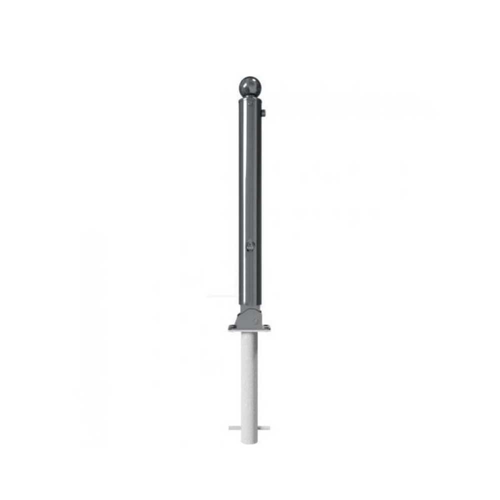 Absperr-Stilpfosten Ø 82 mm + 2 Ösen Serie 484 umlegbar mit Dreikantverschluss zum einbetonieren inkl. Bodenhülse