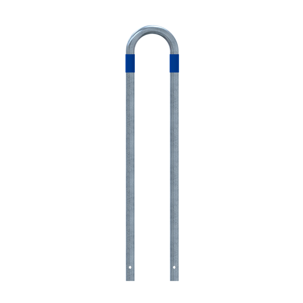 Absperrbügel Ø 48 mm E-Ladesäulenschutz Breite 300 mm Höhe 1400 mm feuerverzinkt mit blaue Streifen