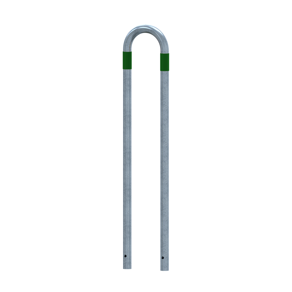 Absperrbügel Ø 48 mm E-Ladesäulenschutz Breite 300 mm Höhe 1400 mm feuerverzinkt mit grüne Streifen