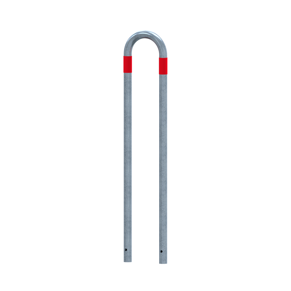 Absperrbügel Ø 48 mm E-Ladesäulenschutz Breite 300 mm Höhe 1400 mm feuerverzinkt mit rote Streifen