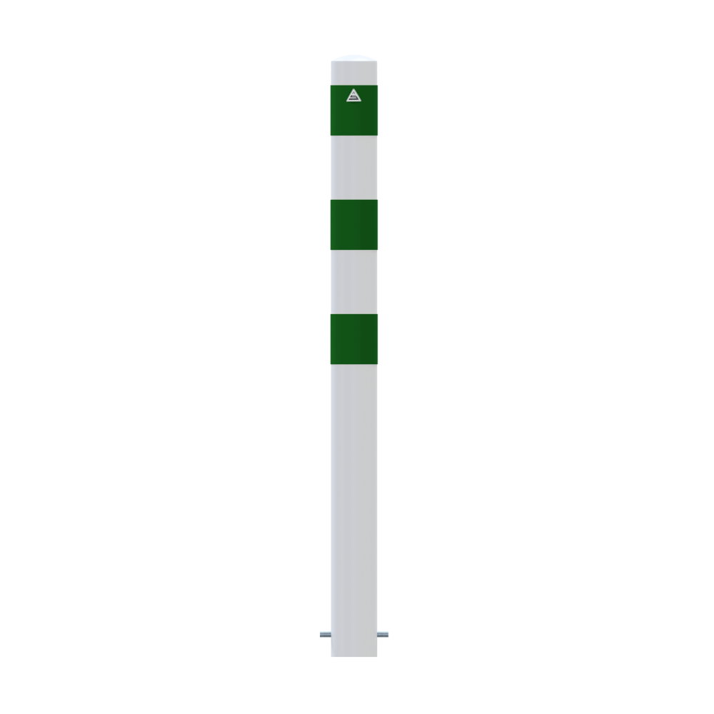 Absperrpoller Ø 102 mm E-Ladesäulenschutz weiß beschichtet mit 3 grünen Streifen