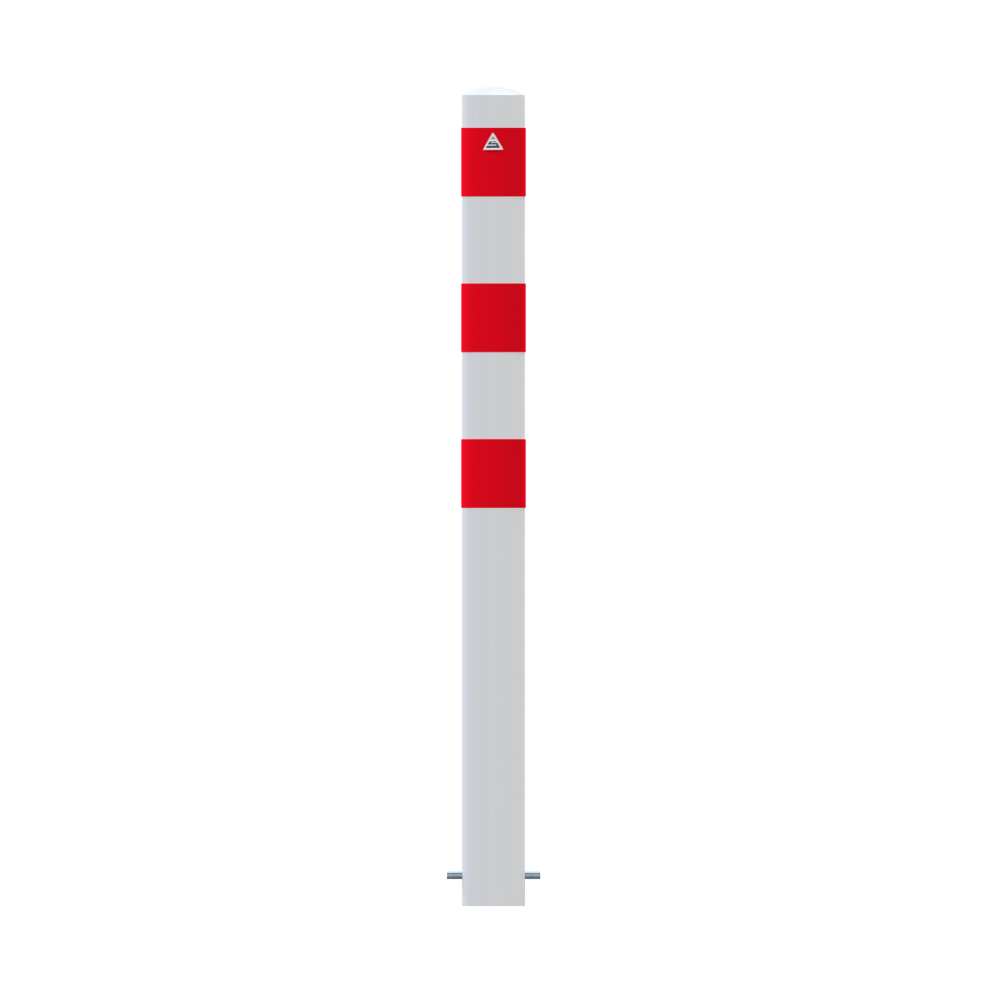 Absperrpoller Ø 102 mm E-Ladesäulenschutz weiß beschichtet mit 3 roten Streifen