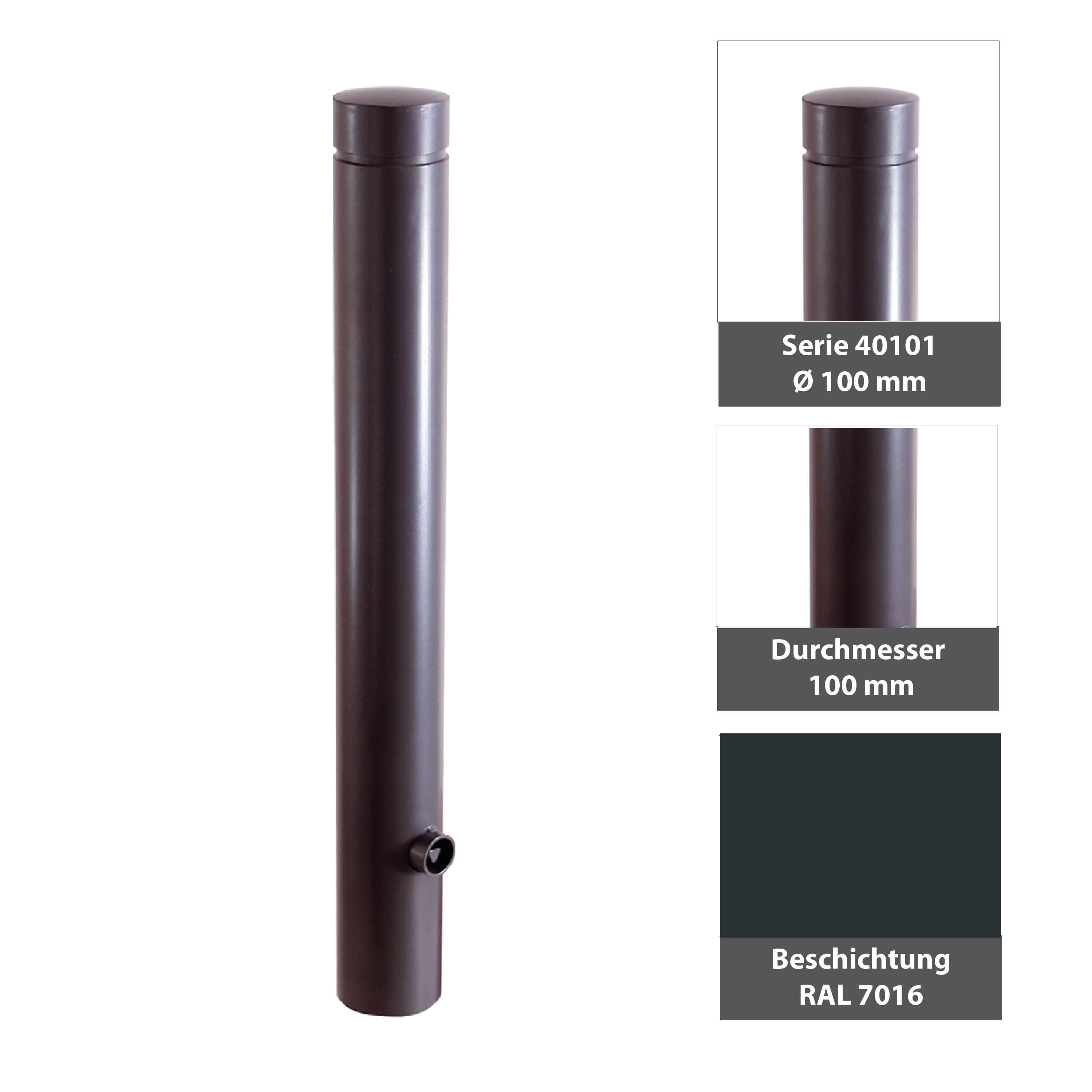 Aluminiumpoller Ø 100 mm Serie 40101 mit Ziernut ortsfest zum einbetonieren Anthrazit RAL 7016