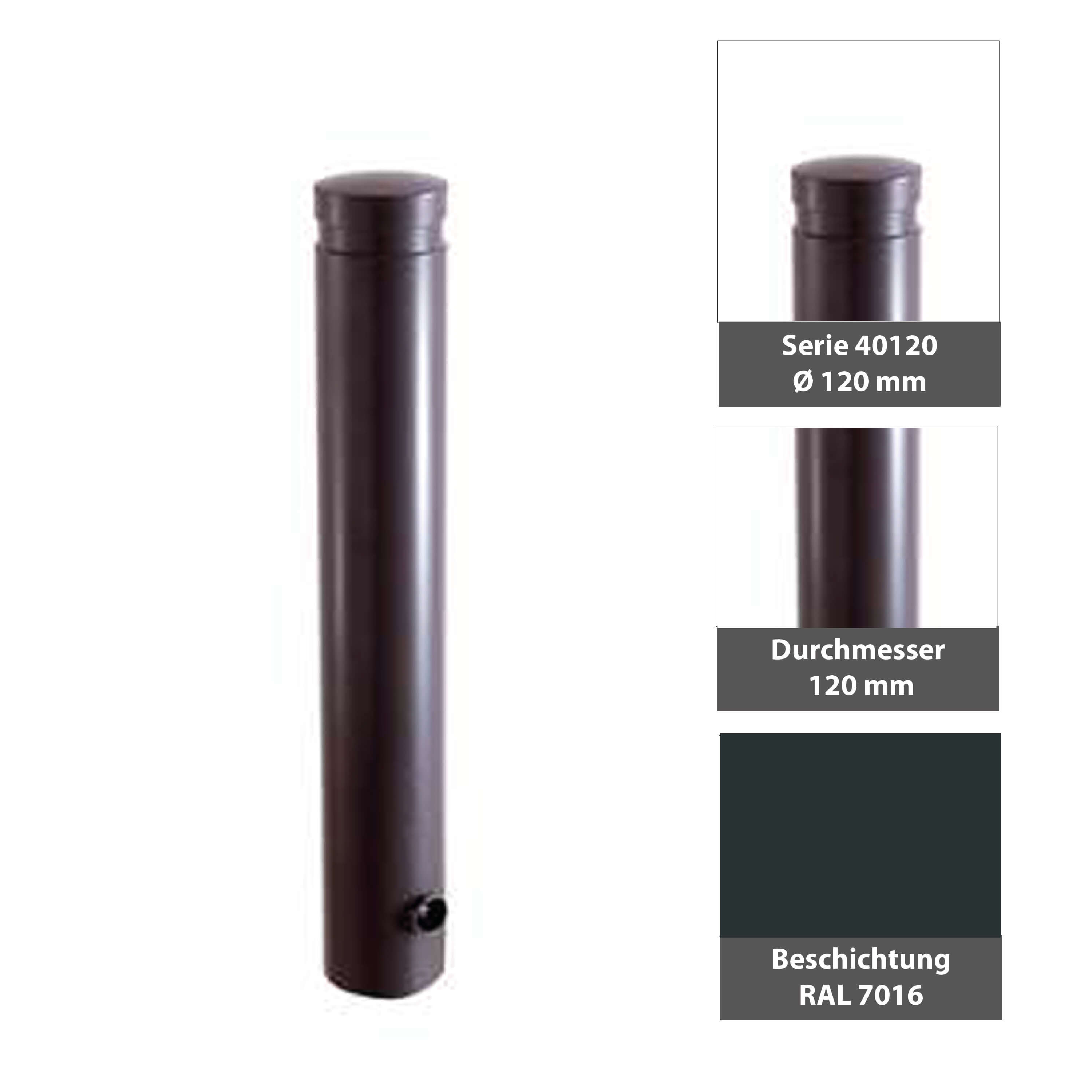 Aluminiumpoller Ø 120 mm Serie 40120 mit Ziernut ortsfest zum einbetonieren Anthrazit RAL 7016